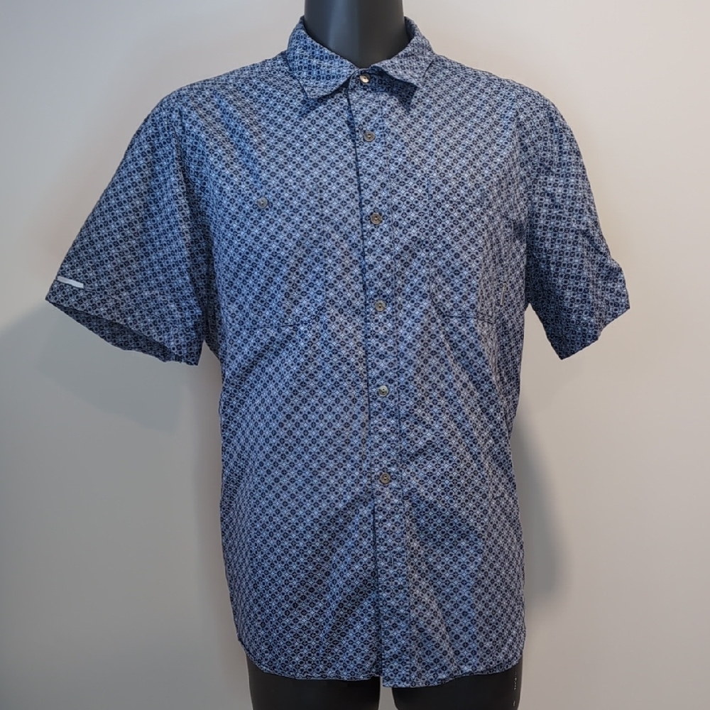 Merrell Blue Patterned Button-Up Shirt Short Sleeve - Picture 3 of 11